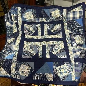 The Blues have it! Homemade lap quilt approx 42 x 40 blue shades